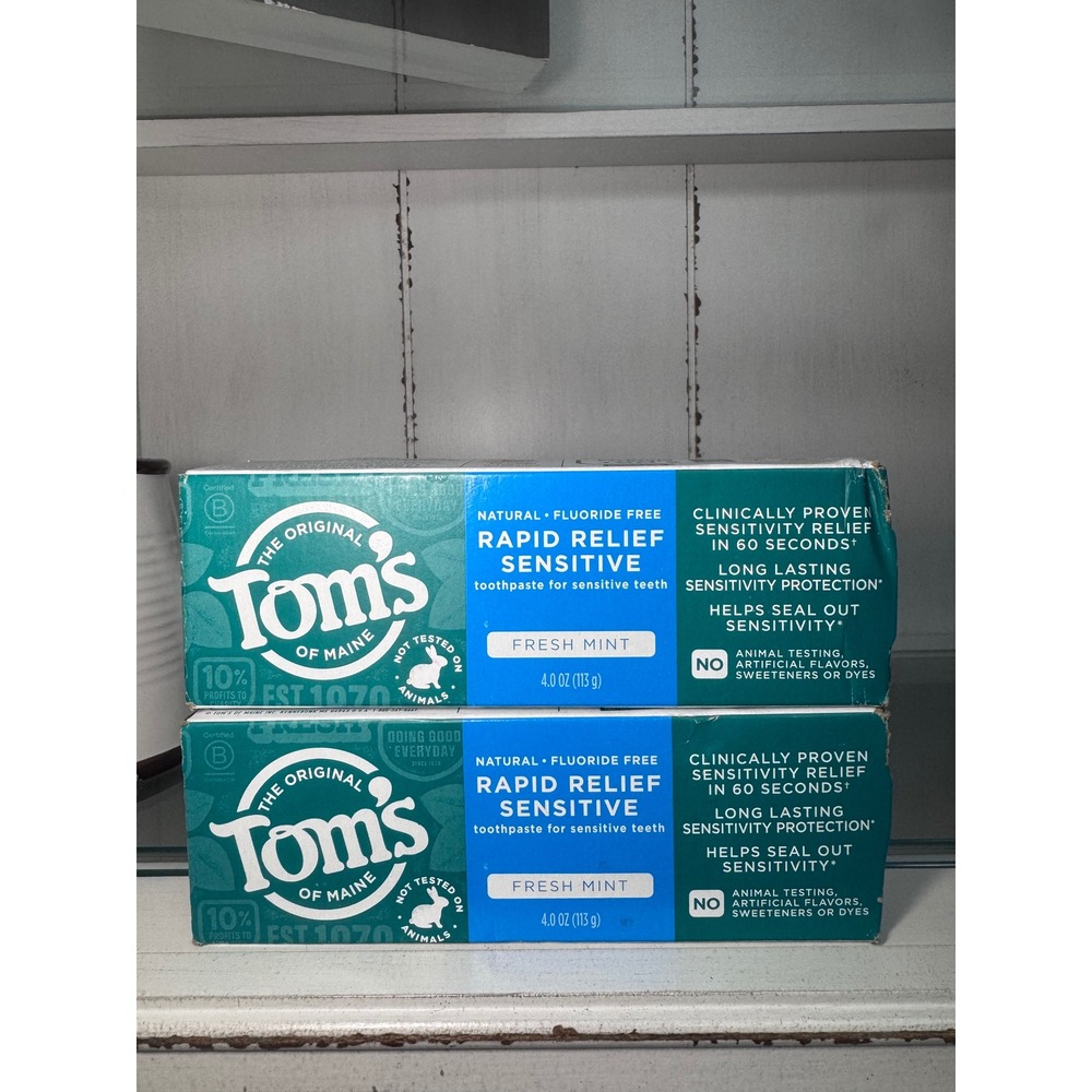 2 Pack Toms of Maine Rapid Relief Sensitive Toothpaste Fresh Mint Fluoride‎ Free